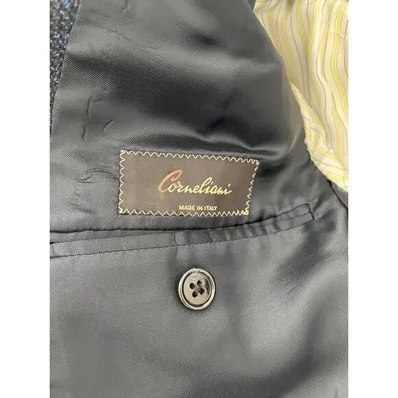 Corneliani Italy Navy Blue Houndstooth Wool Blazer Jacket Sports IT 48 US 38 - Picture 8 of 16